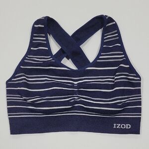 IZOD Navy Blue Striped Sports Bra | Crisscross Back | Athletic Bra